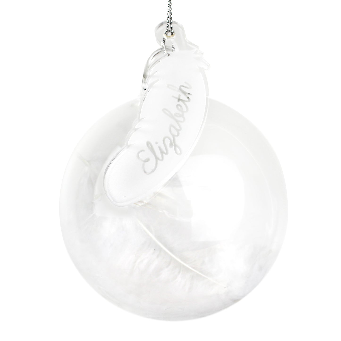 Personalised White Feather Glass Bauble