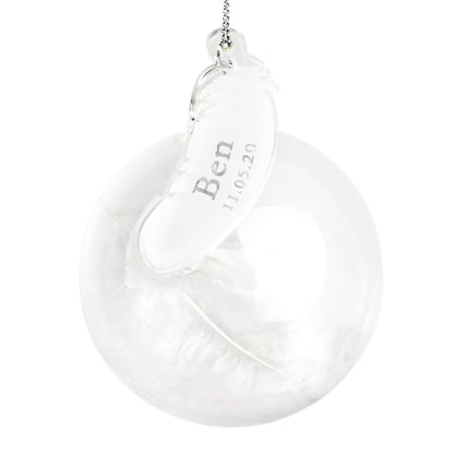 Personalised Name & Date Feather Glass Bauble