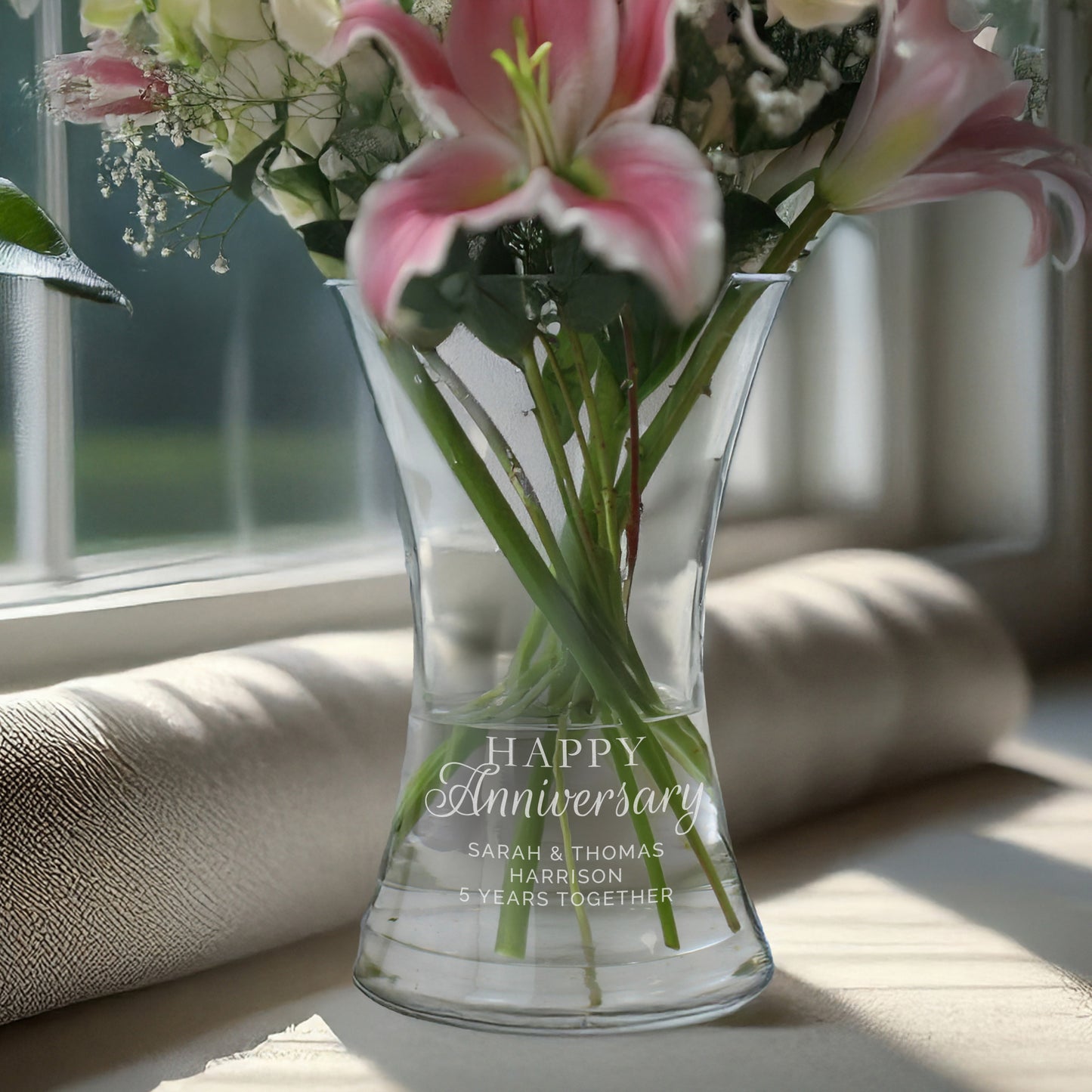 Personalised 'Happy Anniversary' Glass Vase