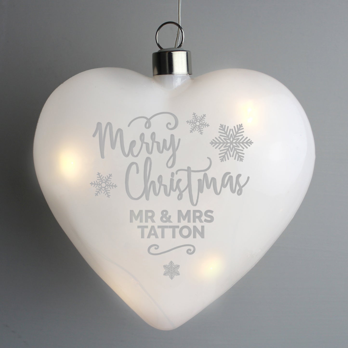 Personalised Merry Christmas LED Hanging Glass Heart