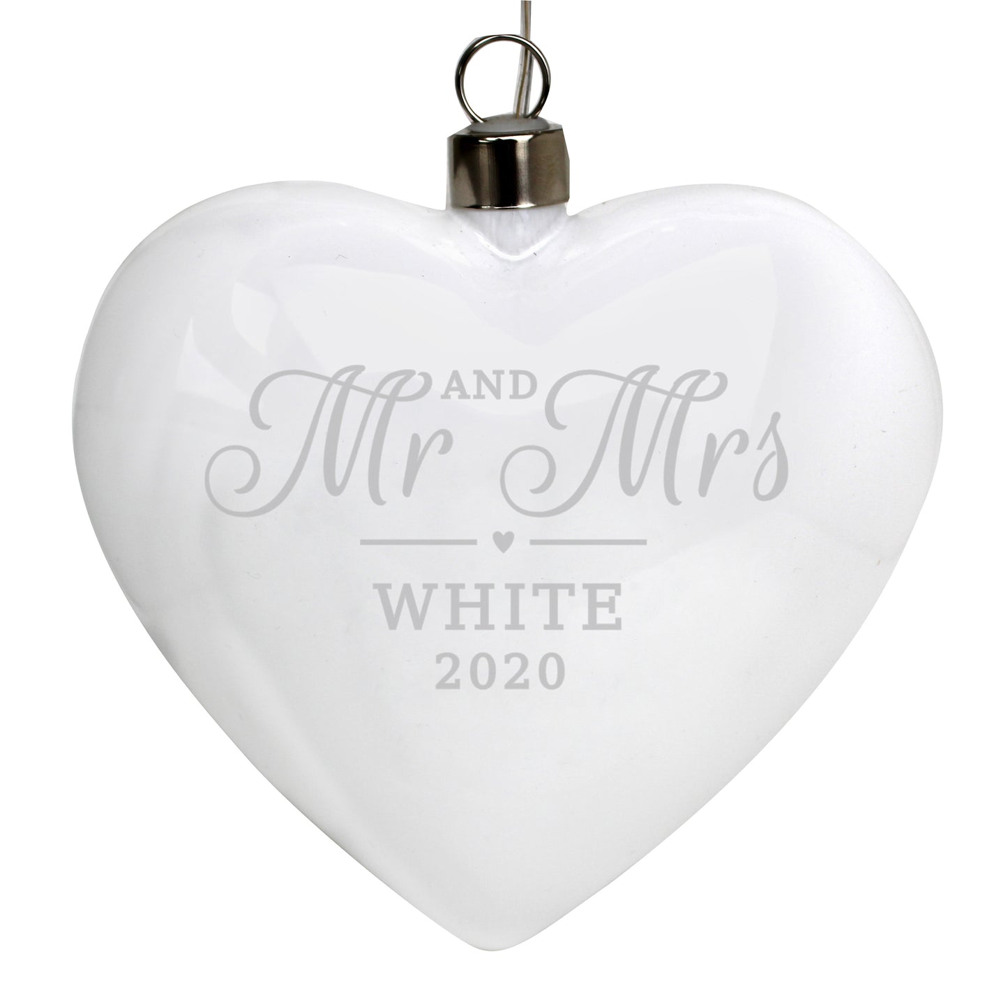 Personalised Mr & Mrs LED Hanging Glass Heart