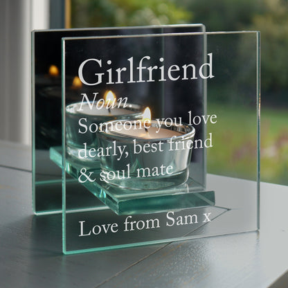 Personalised Definition Mirrored Glass Tea Light Candle Holder