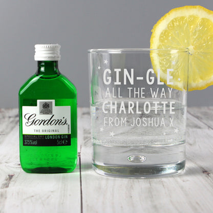 Personalised Gingle Bells Bubble Glass & Gin Miniature Set