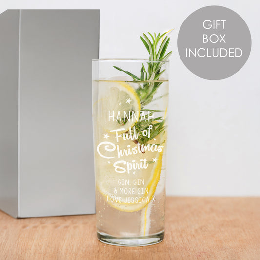 Personalised Full Of Christmas Spirit Hi Ball Glass