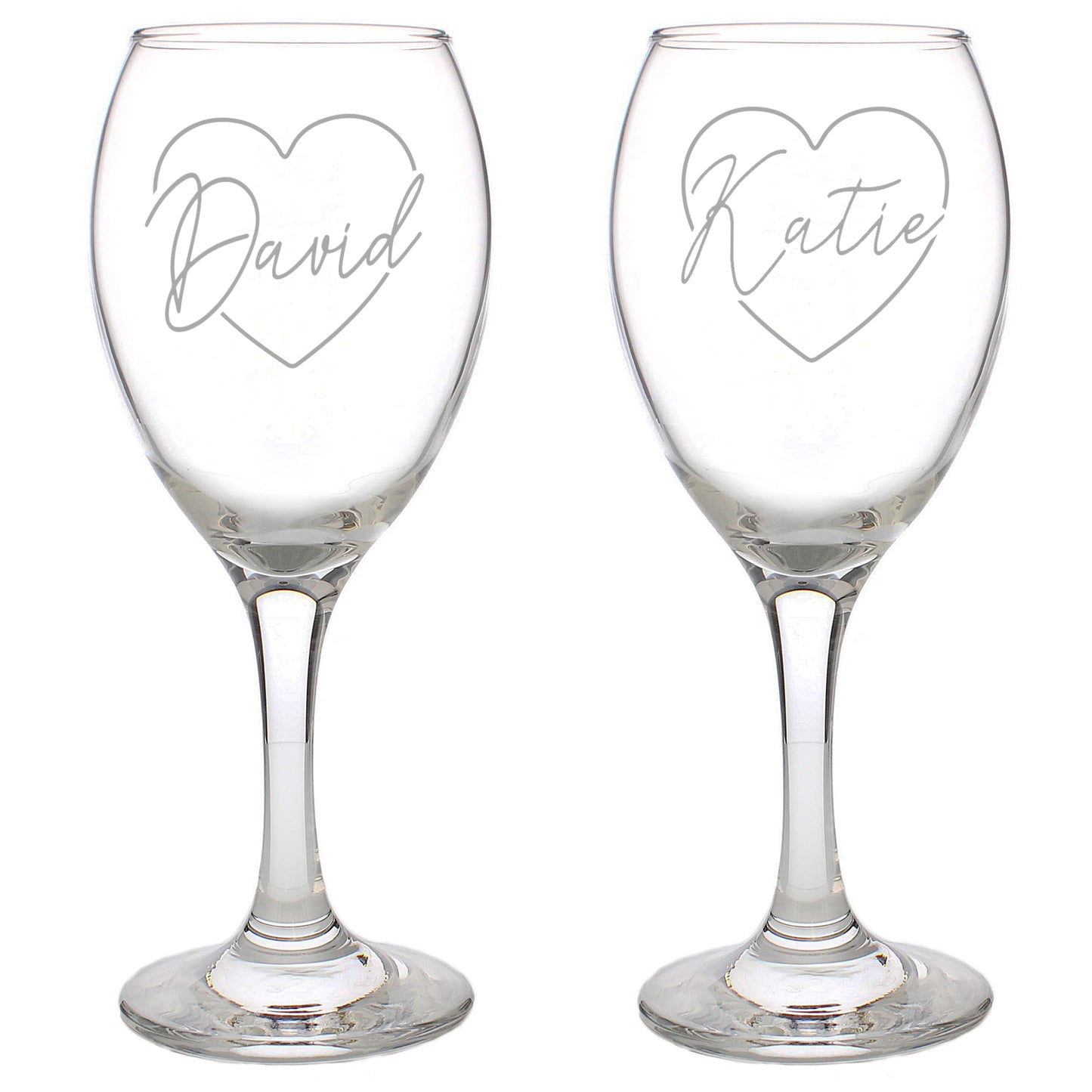 Personalised Heart Name Wine Glass Set