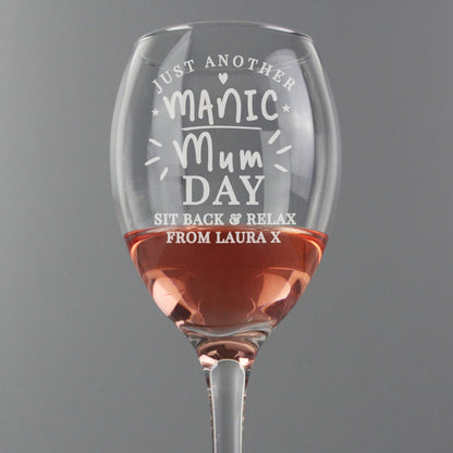 Personalised Manic Mum Day Wine Glass