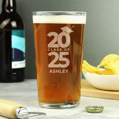 Personalised Class of Graduation Pint Glass