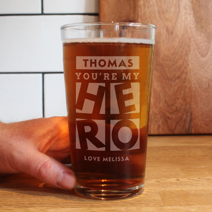 Personalised My Hero Pint Glass