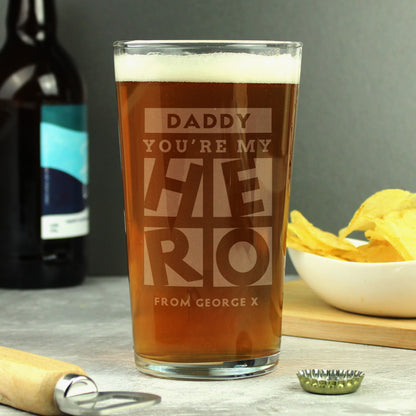 Personalised My Hero Pint Glass