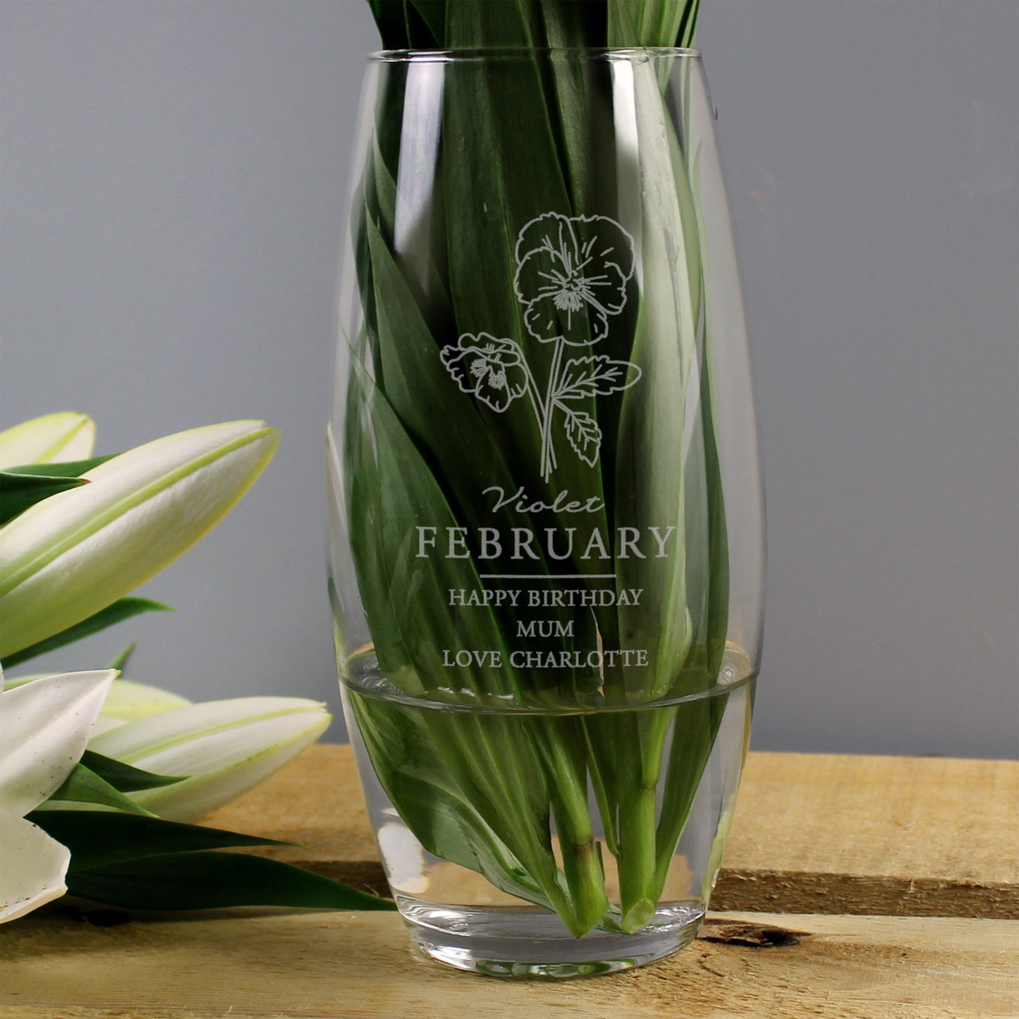 Personalised February Birth Flower Bullet Vase