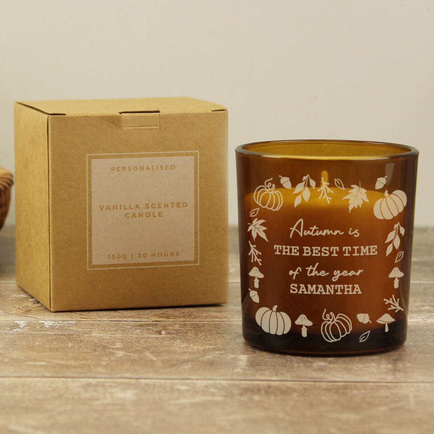 Personalised Pumpkins Amber Glass Candle