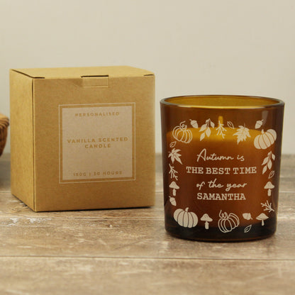 Personalised Pumpkins Amber Glass Candle
