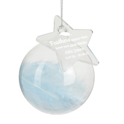 Personalised Blue Memorial Feather Bauble