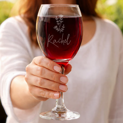 Personalised Flower Motif Wine Glass