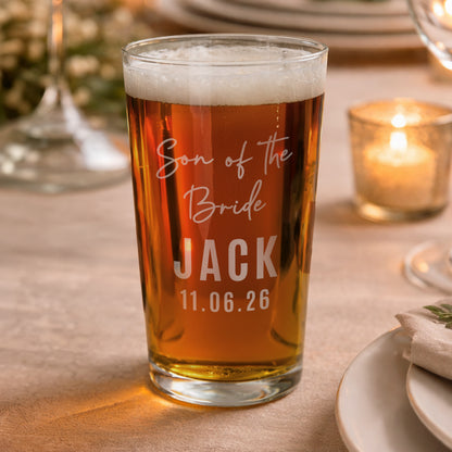 Personalised Wedding Elegant Pint Glass