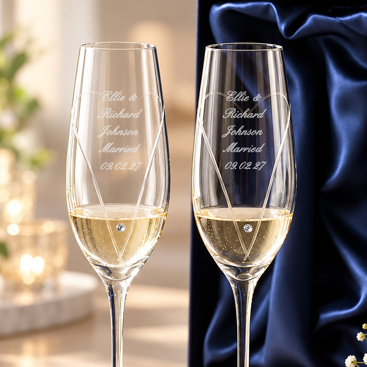 Personalised Hand Cut Heart Pair of Flutes with Gift Box