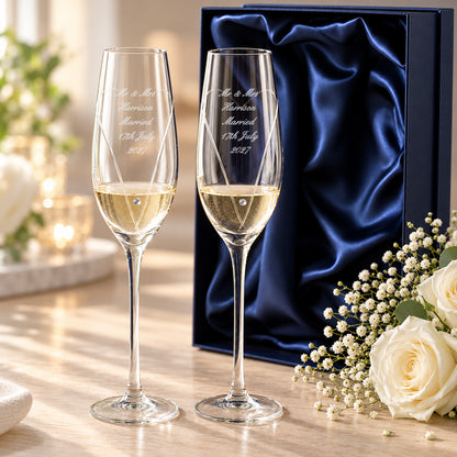Personalised Hand Cut Heart Pair of Flutes with Gift Box
