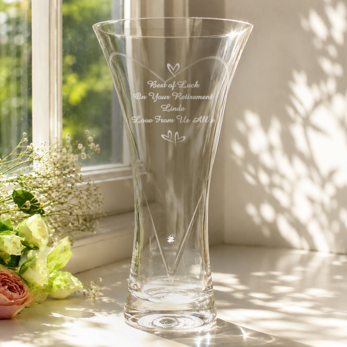 Personalised Large Hand Cut Little Hearts Diamond Effect Vase