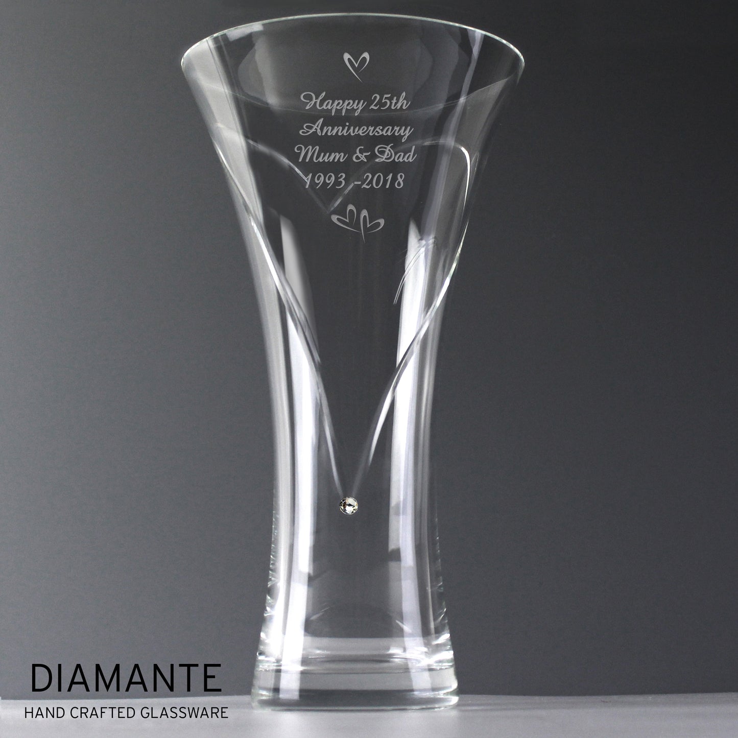 Personalised Large Hand Cut Little Hearts Diamante Vase