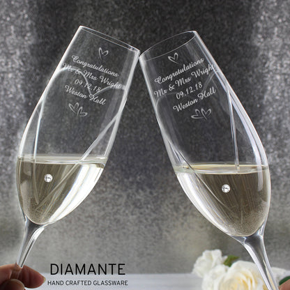 Personalised Hand Cut Little Hearts Pair of Flutes with Gift Box