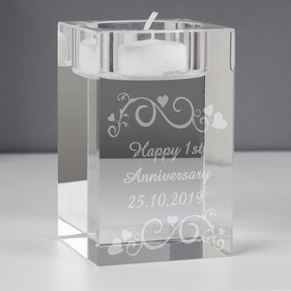 Personalised Ornate Swirl Glass Tea Light Candle Holder