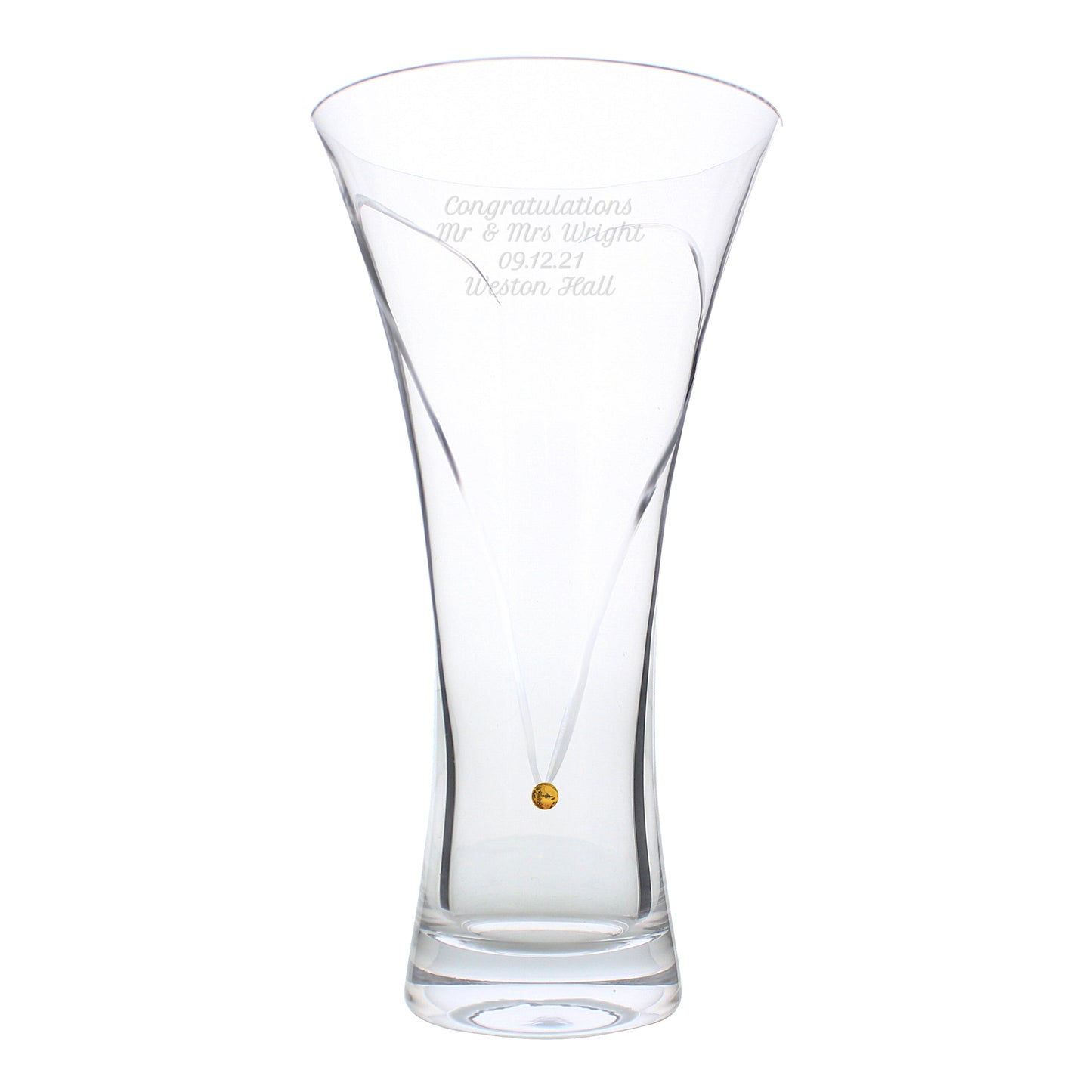 Personalised Large Hand Cut Gold Diamond Effect Heart Vase