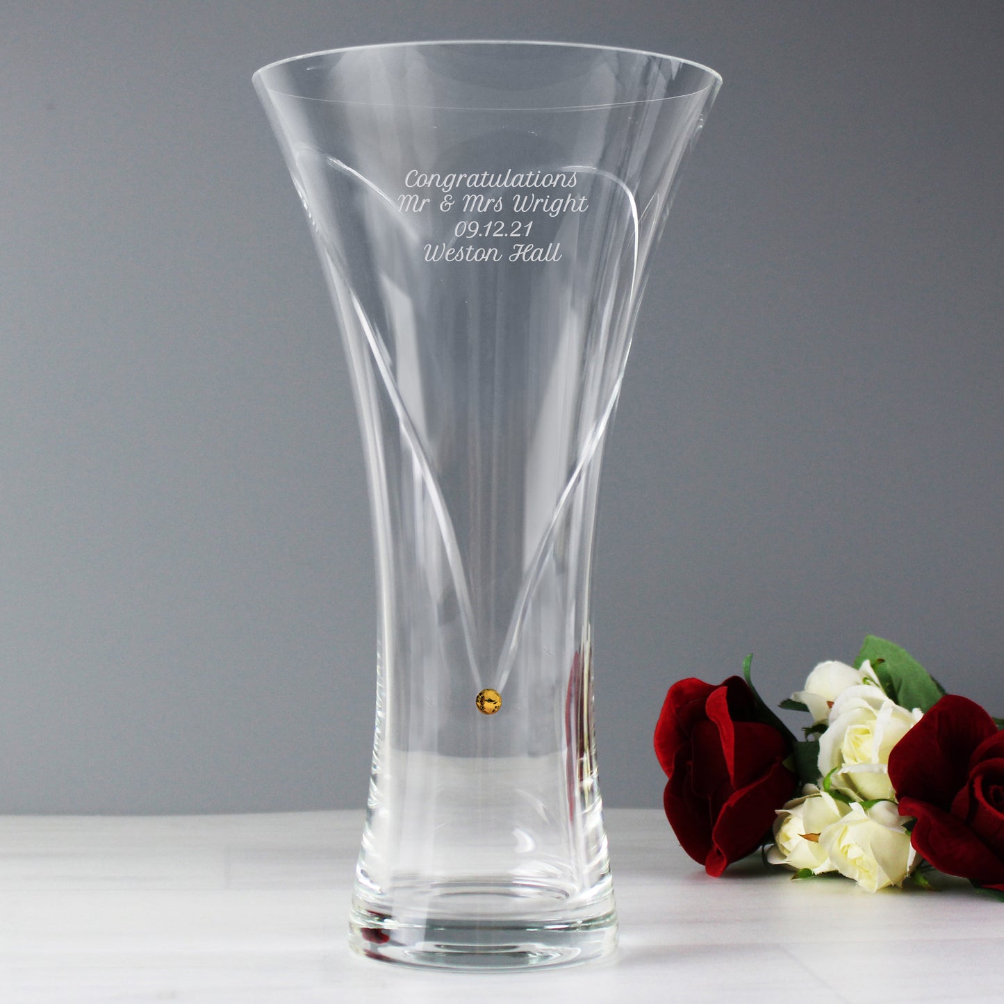 Personalised Large Hand Cut Gold Diamond Effect Heart Vase