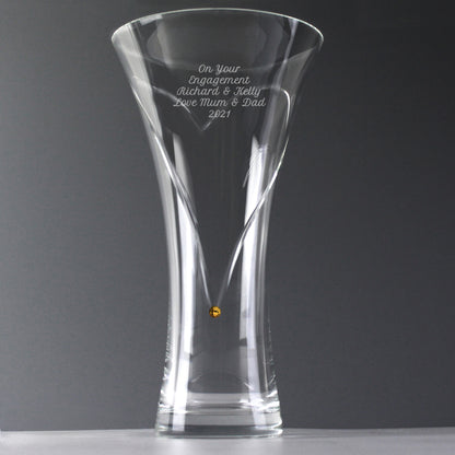 Personalised Large Hand Cut Gold Diamond Effect Heart Vase