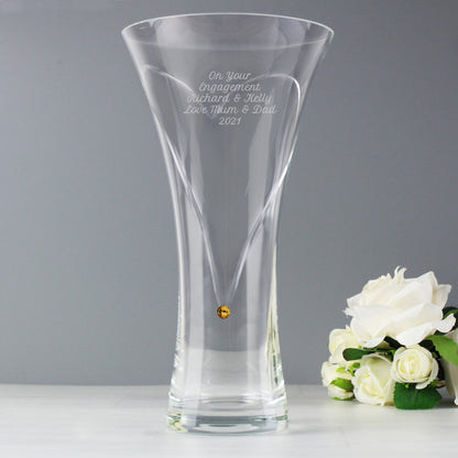 Personalised Large Hand Cut Gold Diamond Effect Heart Vase