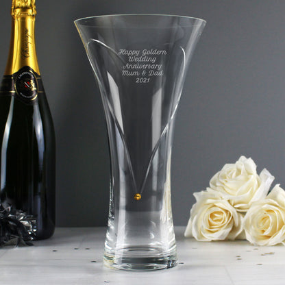 Personalised Large Hand Cut Gold Diamond Effect Heart Vase