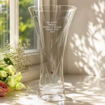 Personalised Large Hand Cut Ruby Diamond Effect Heart Vase