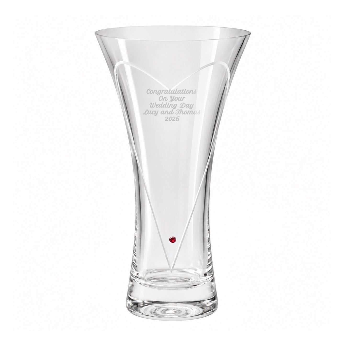 Personalised Large Hand Cut Ruby Diamond Effect Heart Vase