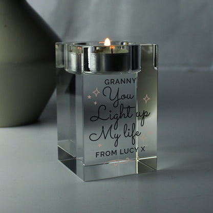 Personalised You Light Up My Life Glass Tea Light Holder