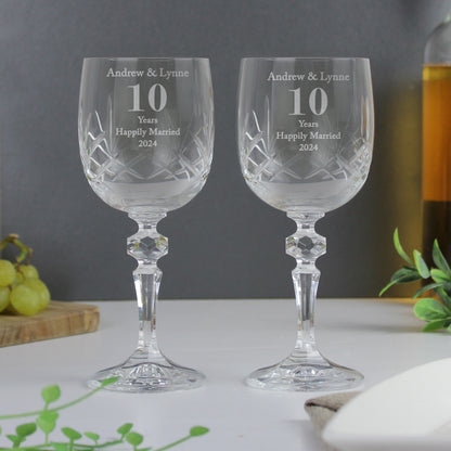 Personalised Anniversary Pair of Crystal Wine Glasses