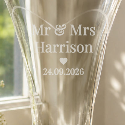 Personalised Mr & Mrs Large Hand Cut Diamond Effect Heart Vase