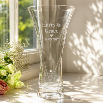 Personalised Mr & Mrs Large Hand Cut Diamond Effect Heart Vase