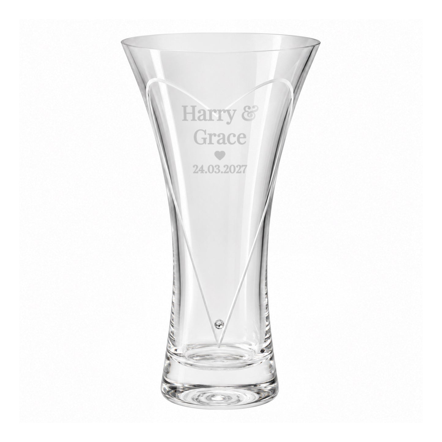 Personalised Mr & Mrs Large Hand Cut Diamond Effect Heart Vase