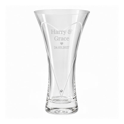 Personalised Mr & Mrs Large Hand Cut Diamond Effect Heart Vase