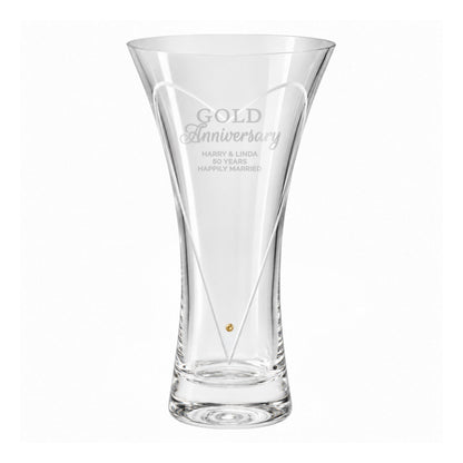 Personalised Gold Anniversary Large Hand Cut Diamond Effect Heart Vase