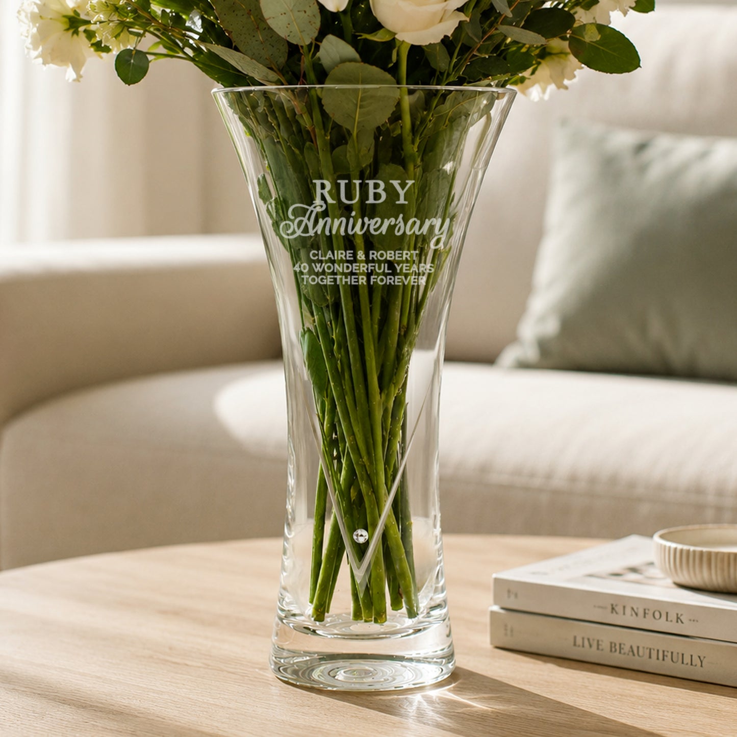 Personalised Ruby Anniversary Large Hand Cut Diamond Effect Heart Vase