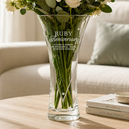 Personalised Ruby Anniversary Large Hand Cut Diamond Effect Heart Vase