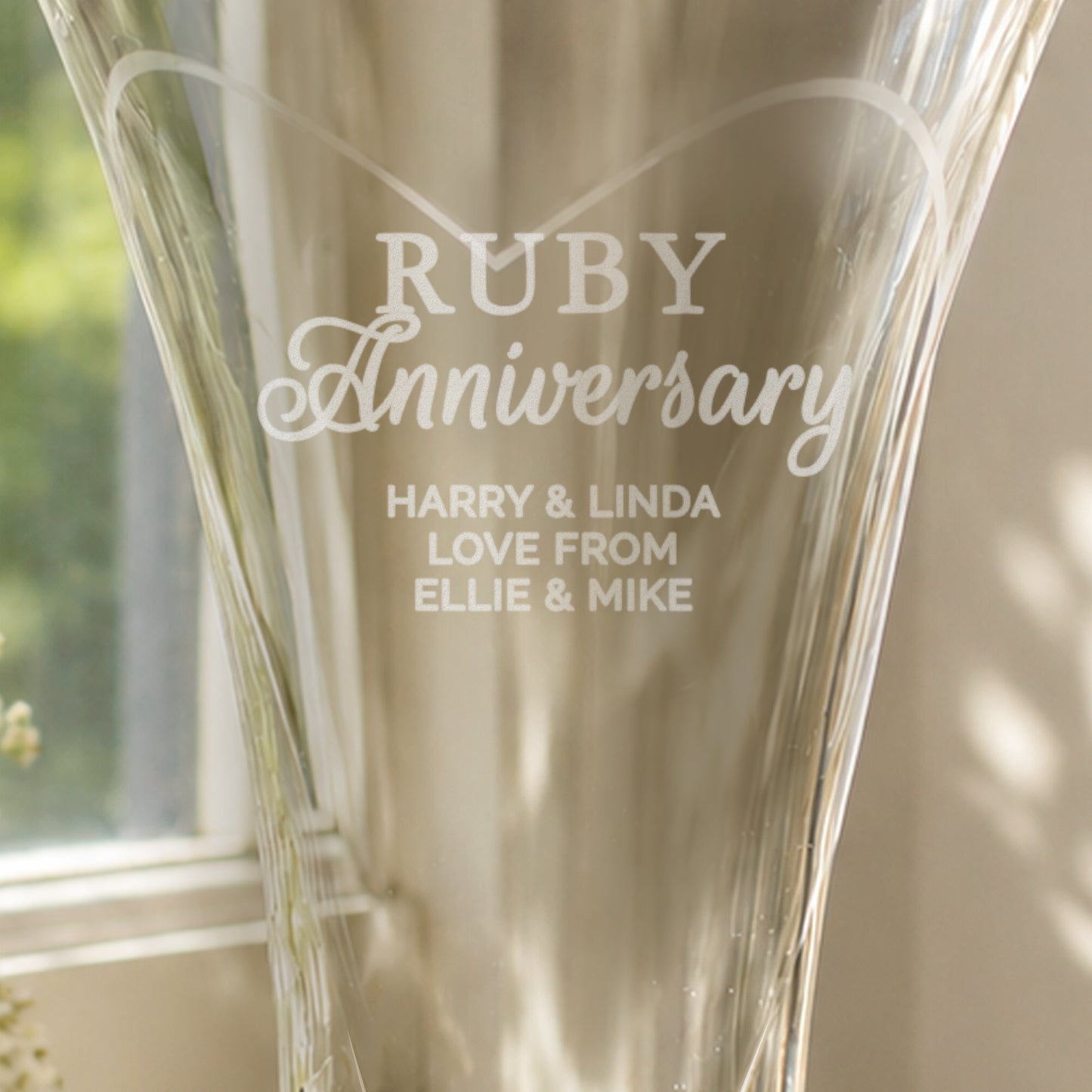 Personalised Ruby Anniversary Large Hand Cut Diamond Effect Heart Vase