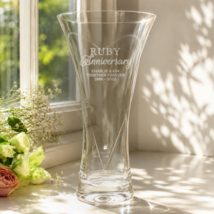 Personalised Ruby Anniversary Large Hand Cut Diamond Effect Heart Vase