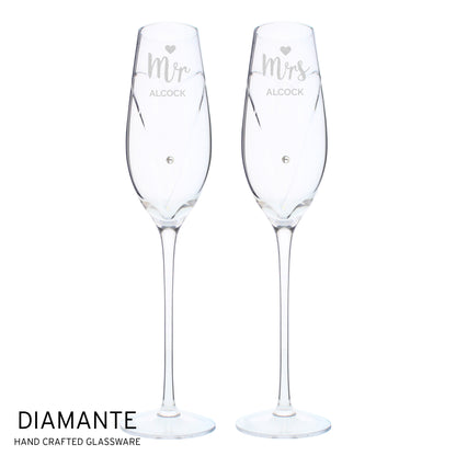 Personalised Hand Cut Mr & Mrs Pair of Flutes in Gift Box