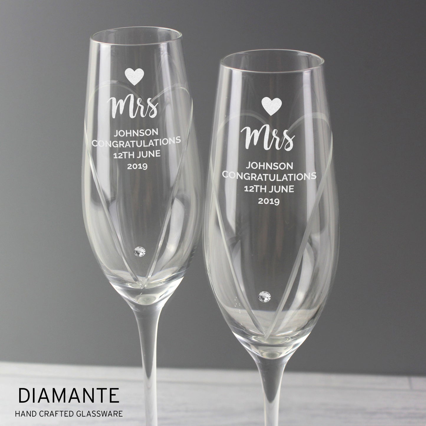 Personalised Hand Cut Heart Celebration Pair of Flutes with Gift Box