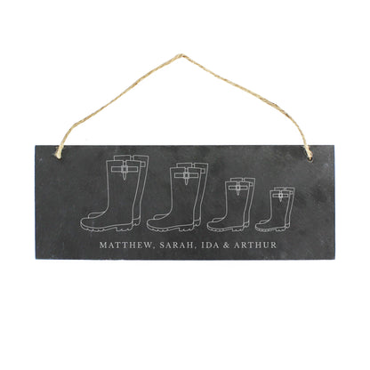 Personalised Welly Boot Family of Four Hanging Slate Plaque