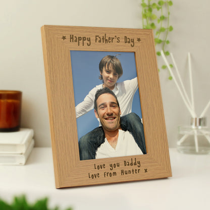 Personalised Happy Father's Day 5x7 Oak Finish Photo Frame