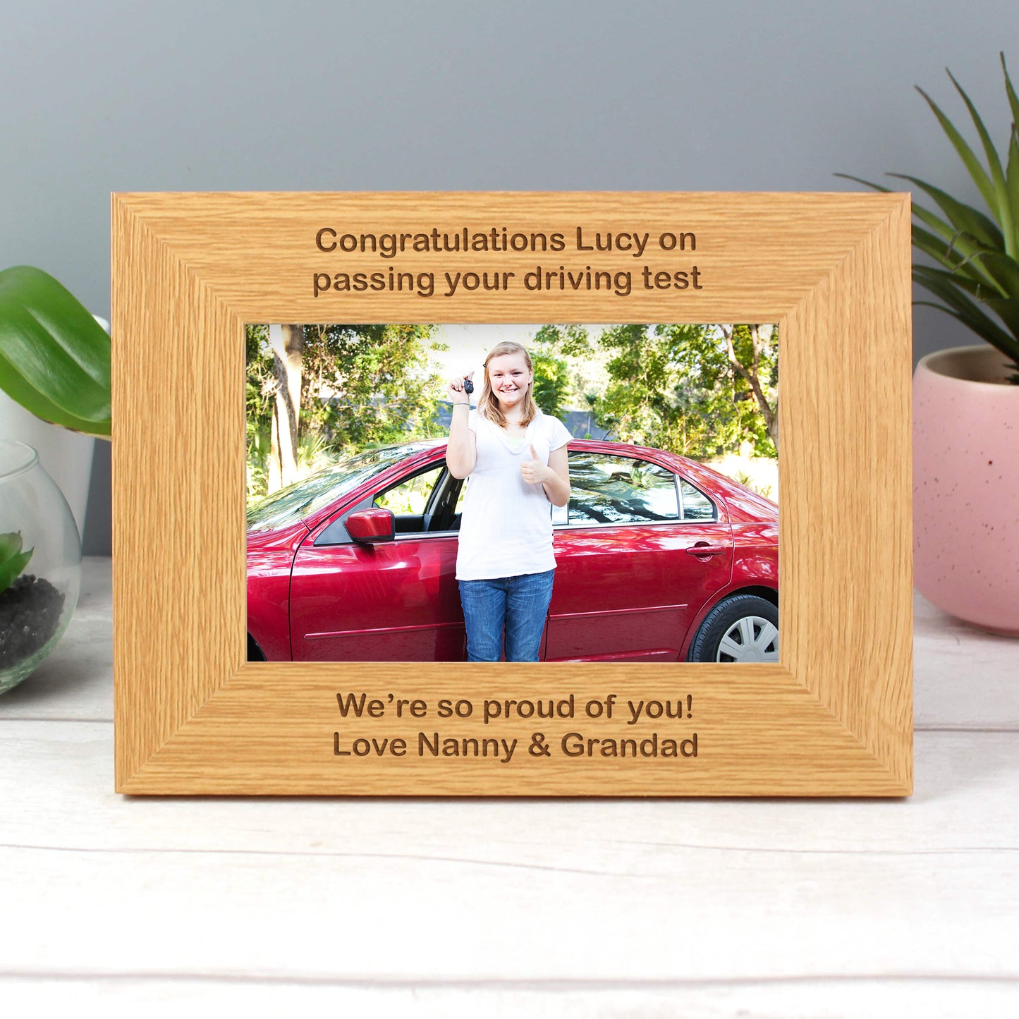 Personalised Long Message 6x4 Landscape Oak Finish Photo Frame