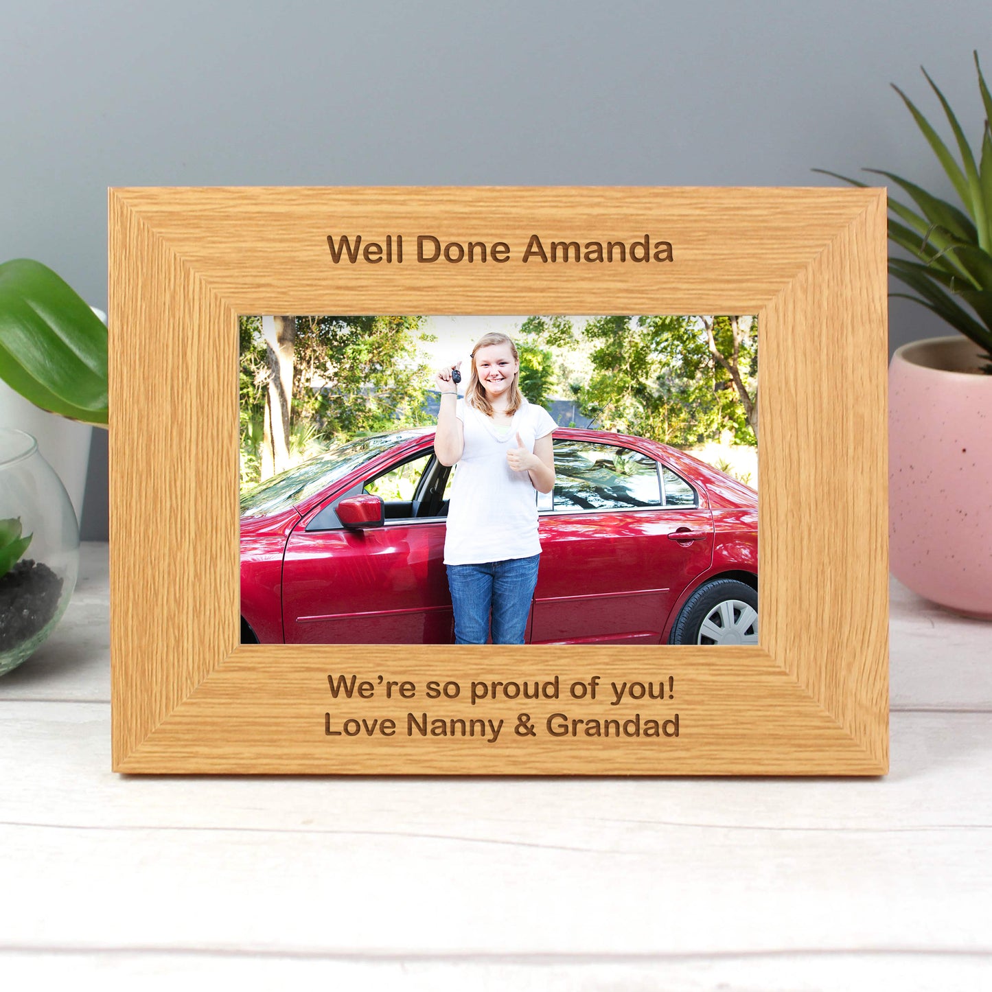 Personalised Short Message 6x4 Landscape Oak Finish Photo Frame