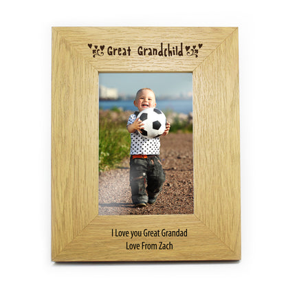 Personalised Oak Finish 6x4 Great Grandchild Photo Frame